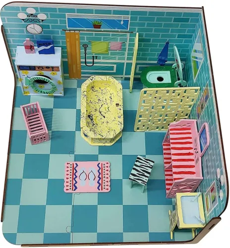 Image of Webby DIY Paint Your Pre-Assembled Bathroom Furniture Wooden Dollhouse Kit for Kids (Multicolor)
