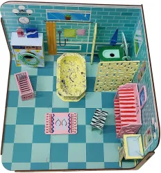 Webby DIY Paint Your Pre-Assembled Bathroom Furniture Wooden Dollhouse Kit for Kids (Multicolor)