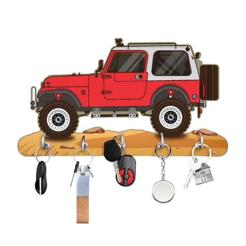 Image of Webelkart Mahindra Thar Car Shape Wooden Key Holder (11x6 inch)