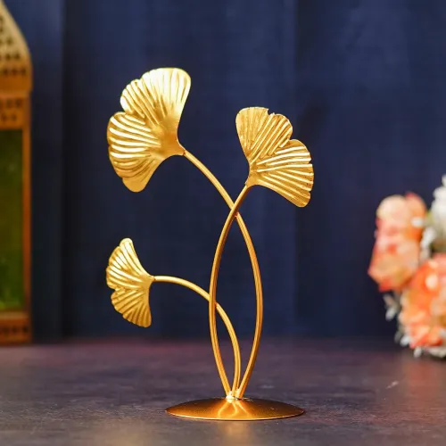 Image of Webelkart Premium Iron Gold Plated 3 Leaf Shape Decoration Table Stand for Home and Living Room Decor - (