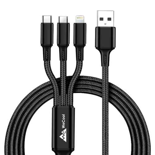 Image of Wecool Nylon Braided 3 in 1 charging cable | Fast charging USB Cable with 3 Ports