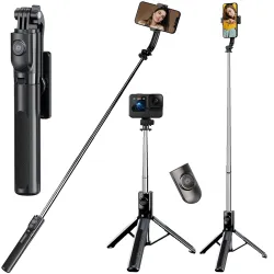 WeCool S2-Ultra Selfie Stick Tripod, 7sec Telescopic Pole with 45inc/115cm extendable Selfie Stick, Wireless Bluetooth Remote for Photoshoot & Vlogging, Compatible with iPhone & Android
