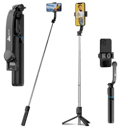WeCool S2s Selfie Stick Tripod, 6sec Telescopic Pole with 42in/106cm extendable Selfie Stick, Detachable Mobile Holder w
