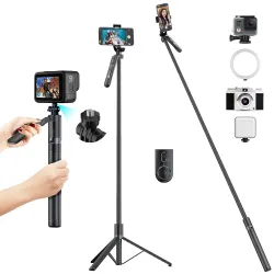 WeCool S5 Selfie Stick with Tripod Stand, 6section Telescopic Pole with 70in/178cm Long Stick, Ultimate Stability with 3