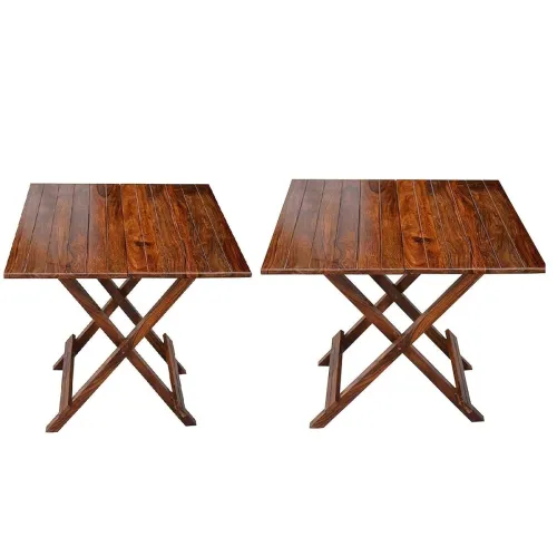 Image of WELL KNOWN Teak Wood, Light Brown Wooden Folding Coffee Table 