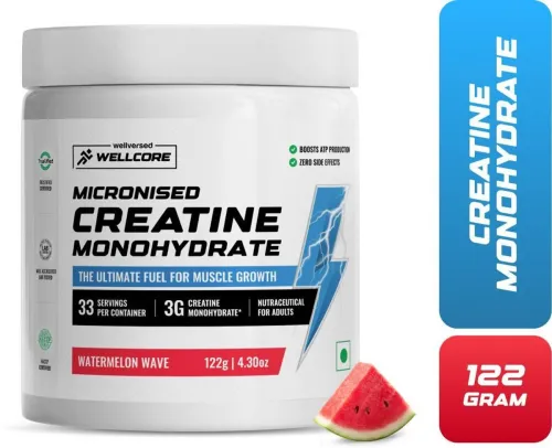 Image of Wellcore Pure Micronised Creatine Monohydrate | Lab Tested | Enhanced Absorption Creatine  (122 g, Watermelon Wave)
