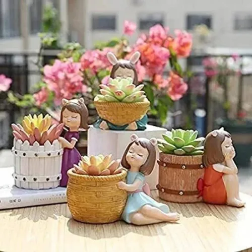 Image of Welno International Resin Girl Planters So4