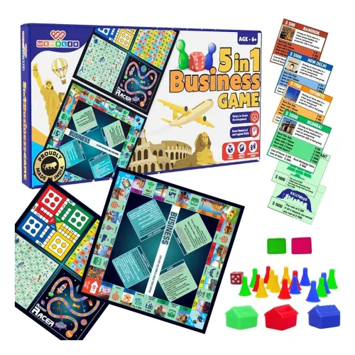 Image of Wembley 5 in 1 Business Game Board Games Set with Ludo Snakes and Ladders Cricket Indoor Games Educational Toys Family F