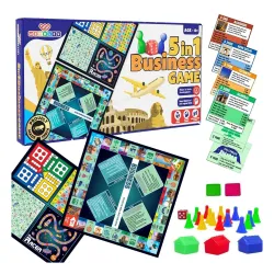 Wembley 5 in 1 Business Game Board Games Set with Ludo Snakes and Ladders Cricket Indoor Games Educational Toys Family F