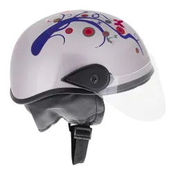 Western Era Half Helmet Unisex – Silver Glossy, Blue Decal (M)