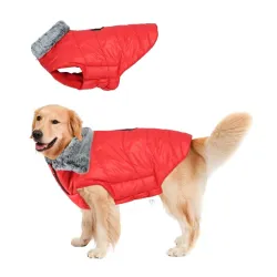 Western Era Windproof Fleece-Lined Dog Winter Coat (Red, Large)