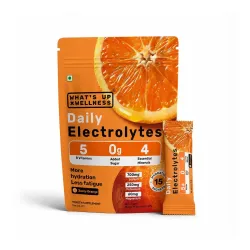 What's Up Wellness Daily Electrolytes Powder - Zesty Orange Flavour | Zero Added Sugar | Instant Hydration - Sodium, Potassium, Magnesium & Zinc | Vegan | 15 Sachets