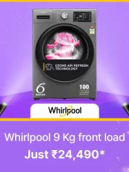 Whirlpool 9 kg 5 Star Washing Machine @ ₹24490 on Flipkart big Billion Days Sale