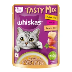 Whiskas Tasty Mix Adult (1+ Year) Wet Cat Food, Chicken with Tuna and Carrot in Gravy, 70 g, Cat Food Made with Real Fis