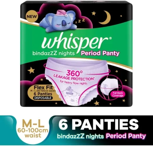 Image of Whisper Bindazzz Nights Period Panties Sanitary Sanitary Pad (Pack of 6)