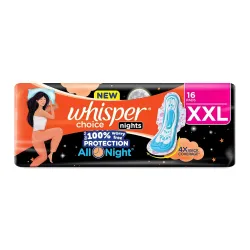 Whisper Choice Nights, 16 XXL Pads, Gives Up to 100% worry-free protection all night** with 4x back coverage
