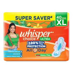 Whisper Choice Sanitary Pads with Wings for Women, XL, 40s Napkins