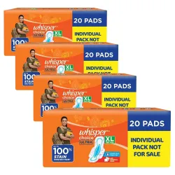 Whisper Choice Ultra Sanitary Pads,80 Xl Pads,Upto 100% Stain Protection All Day,Thin Pads With Magic Gel That Locks Liquid,Super Fast Absorption,Longer Length For Better Coverage,Disposable...