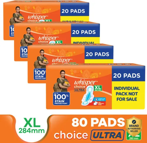 Image of Whisper CHOICE ULTRA XL, UPTO 100% STAIN PROTECTION ALL DAY Sanitary Pad