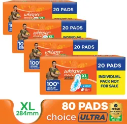 Whisper CHOICE ULTRA XL, UPTO 100% STAIN PROTECTION ALL DAY Sanitary Pad