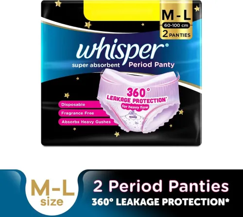 Image of Whisper Super Absorbent Period Panty, 2 M-L Pants Sanitary Pad (Pack of 2)