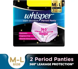 Whisper Super Absorbent Period Panty, 2 M-L Pants Sanitary Pad (Pack of 2)