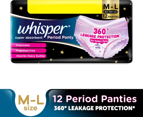 Image of Whisper Super Absorbent Period Panty, M-L, 360 Degree Leakage Protection 
