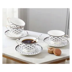 White Cup with Saucer Set of 12 Pcs | Tea/Coffee Cups 180 ml | Microwave & Dishwasher Safe | Bone-Ash Free | Crockery Se
