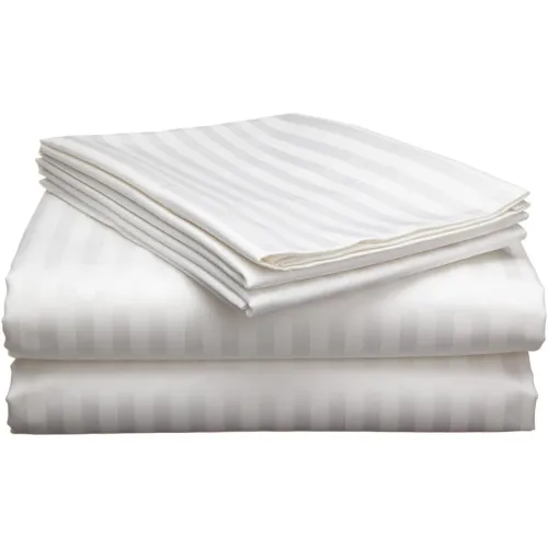 Image of White Double Bed Striped Bedsheet (400 TC) & 2 Pillow Covers