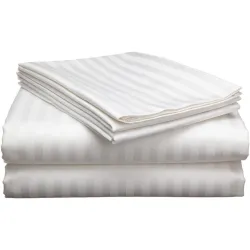 White Double Bed Striped Bedsheet (400 TC) & 2 Pillow Covers