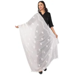 White Embroidered Chiffon Dupatta for Women | Soft Flowing