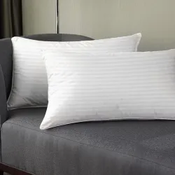 White Pillow Set of 2 Sleep Pillow | 46 x 69 cm Neck Pillow | Satin Stripes Pattern Microfibre Bed Pillow with Pillow Cover | 100 GSM Hypoallergenic Pillow