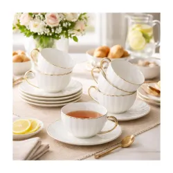 White Tea Cups and Saucers Set of 6 (180 Ml)