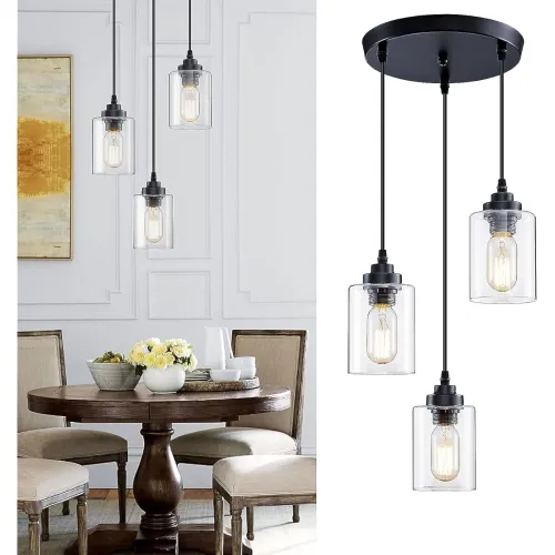 Image of WHITERAY Corded Electric, Metal Hanging Pendent Cluster Light, (Matt Black Trippel, with Bulb)