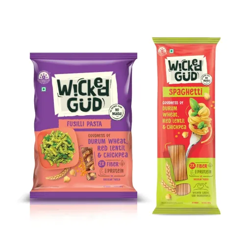 Image of WickedGud 2X Fiber Fusilli & Spaghetti Pasta Combo | No Maida | Durum Wheat Semolina | Brown Rice | Red Lentils | Health