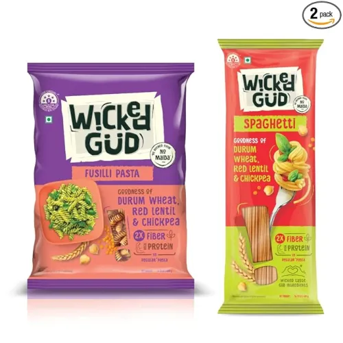Image of WickedGud 2X Fiber Fusilli & Spaghetti Pasta Combo (400g x 2)
