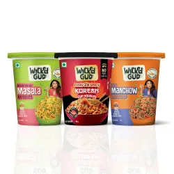 WickedGud Cup Noodles Variety Pack | Fiery Korean, Masala & Manchow Flavours | High Protein & Fiber | No Maida | 67 g, 69 g & 70 g Cups (Pack of 3)