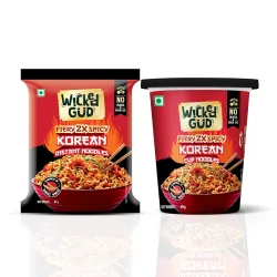 WickedGud Fiery 2X Spicy Korean Noodles | Instant Pack and Cup Combo Pack of 2 | Whole Wheat | No Maida | No Palm Oil