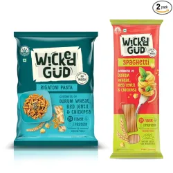 WickedGud 2X Fiber Rigatoni & Spaghetti Pasta Combo | No Maida | Durum Wheat Semolina | Brown Rice | Red Lentils | Healt
