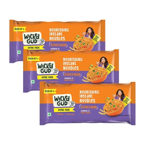 Image of Wickedgud Whole Wheat Schezwan Noodles 240g (Pack of 4) x 3 | No Maida | No Palm Oil | Source of Protein