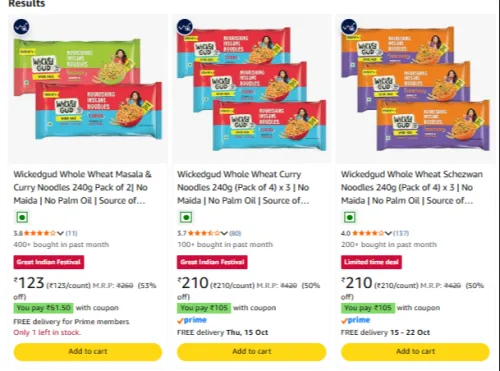 Image of Wickedgud Whole Wheat Masala & Curry Noodles at minimum 50% Discount