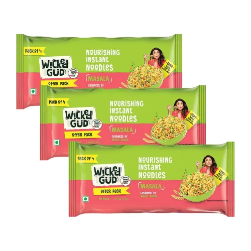 Image of Wickedgud Whole Wheat Masala Noodles 240g (Pack of 4) x 3 | No Maida | No Palm Oil | Source of Protein