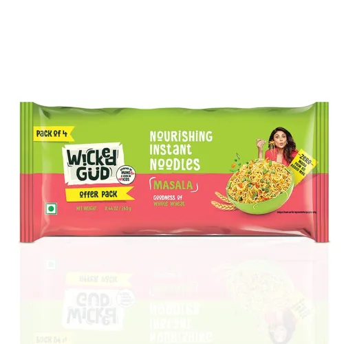 Image of Wickedgud Whole Wheat Masala Noodles 240g (Pack of 4) | No Maida | No Palm Oil | Source of Protein