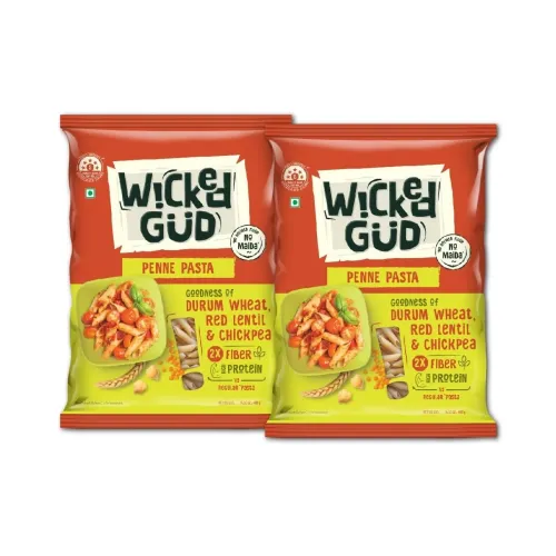 Image of WickedGud 2X Fiber Penne Pasta | No Maida | Durum Wheat Semolina | Brown Rice | Red Lentils | Healthy Diet Pasta - 400gm