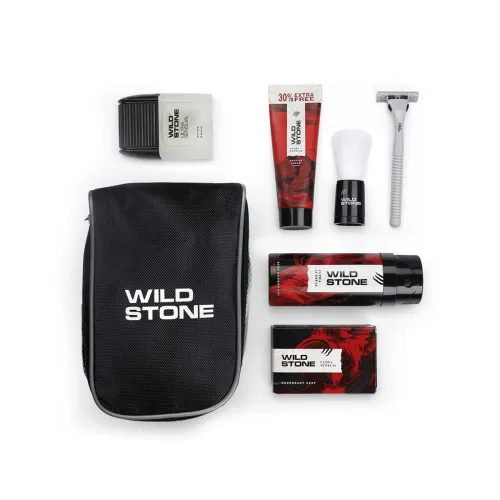 Image of Wild Stone 7 Essentials Grooming Kit with Ultra Sensual After Shave Lotion 50ml, Shaving Cream 78gm, Shaving Brush, Deod