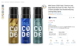 Wild Stone CODE Gold, Titanium and Steel Body Perfume for Men, Pack of 3 (150ml each)