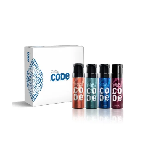 Image of Wild Stone CODE Travel Pack with Iridium, Titanium, Steel and Copper Perfume Body Spray for Men, Pack of 4 (40ml each)|G