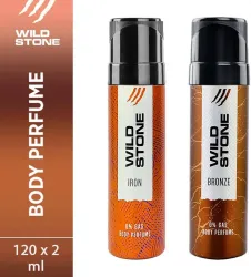 Wild Stone Iron and Bronze Body Spray For Men (240 ml, Pack of 2)