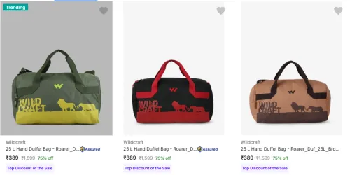 Image of Wildcraft Duffel Bags upto 75% Discount