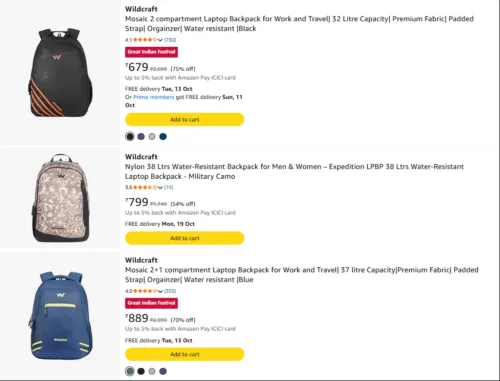 Image of Wildcraft Laptop Backpack upto 75% Discount